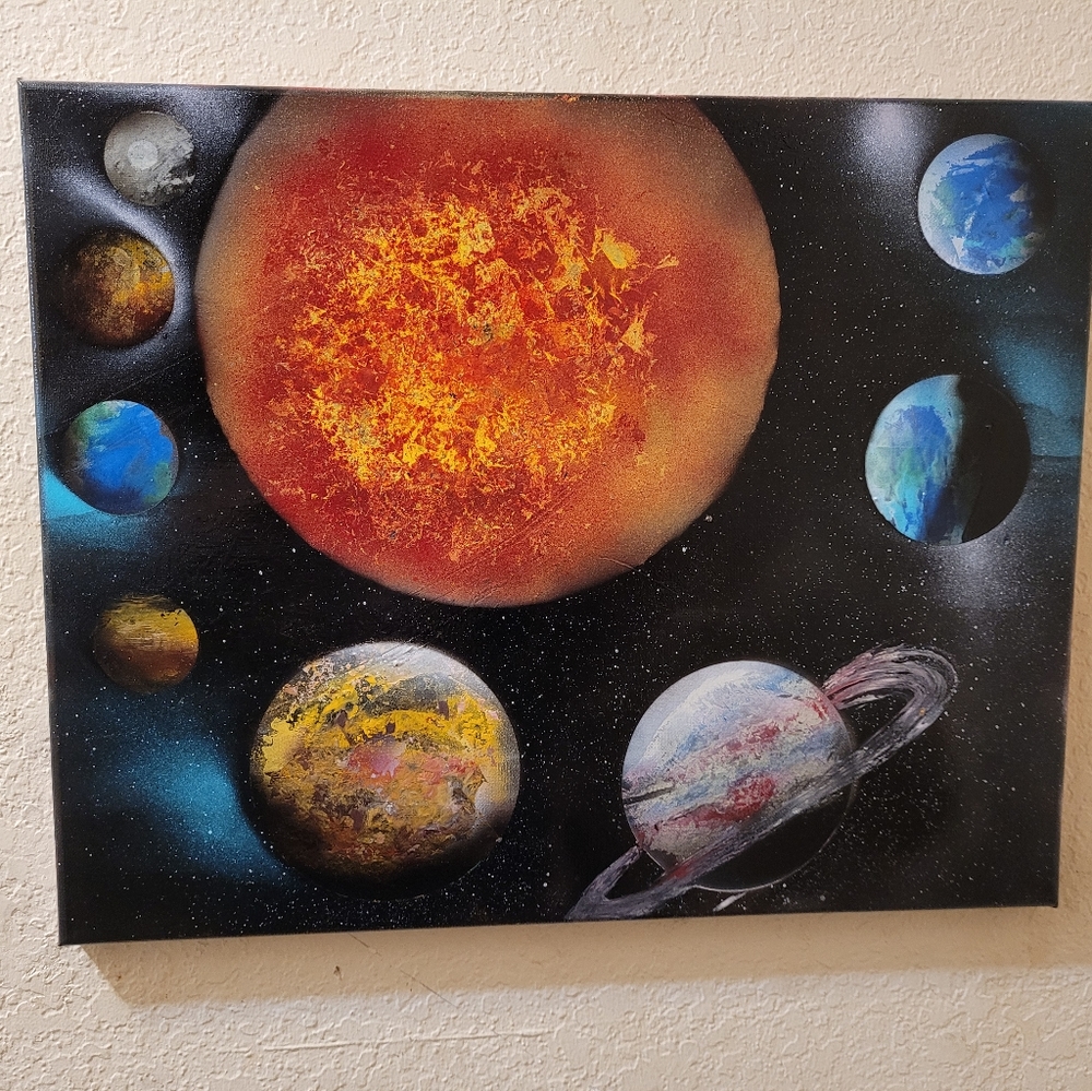 Here it is people, Our Solar System!!  Acrylic Spray Paint Art